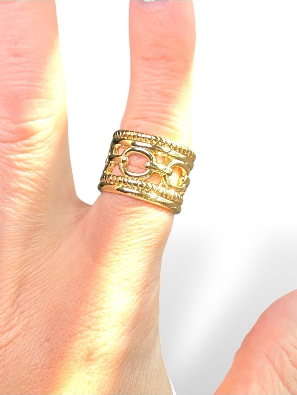 14K Gold Filled Chain Link Twisted Rope Frame Ring Adjustable